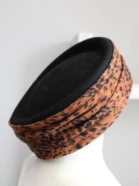 Michael Howard Vintage Leopard Print Time Black Brown Wool Pill Hat USA